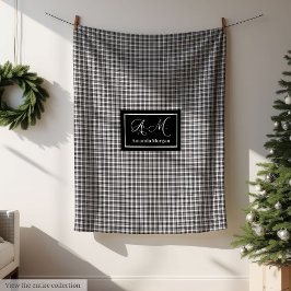 Cobertor De Velo Custom Monogram Black White Buffalo Plaid Blanket
