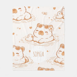 Cobertor De Velo Custom Name Cute Capybara With Sunglasses Kids