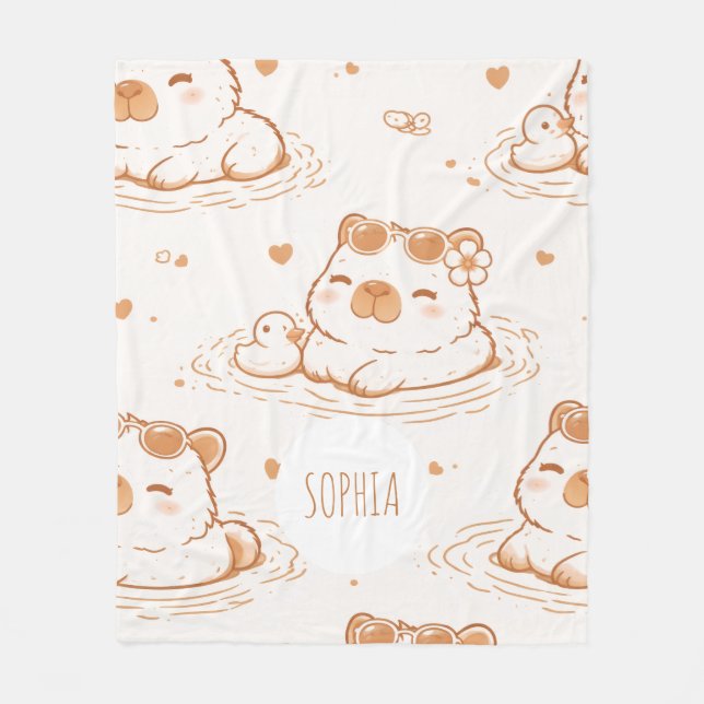 Cobertor De Velo Custom Name Cute Capybara With Sunglasses Kids (Frente)