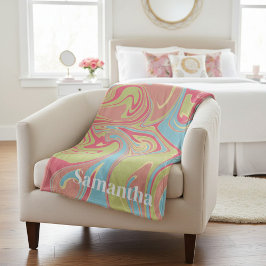 Cobertor De Velo Custom Name Pink and Green Marble Fleece Blanket