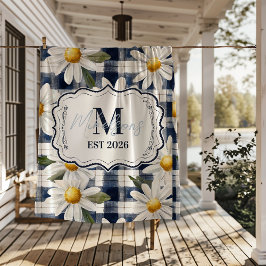 Cobertor De Velo Custom Navy Gingham Daisy Monogram