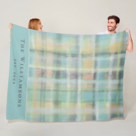 Cobertor De Velo Custom Pastel Plaid Watercolor Blue Cyan Gray Chic