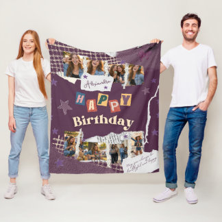 Cobertor De Velo Custom Purple Scrapbook Birthday Photo Collage