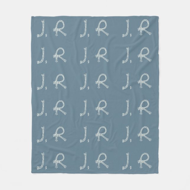 Cobertor De Velo Customized Blue White Rope Knot Monogram Soft Warm (Frente)