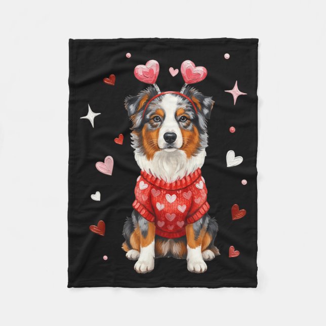 Cobertor De Velo Cute Australian Shepherd Valentine Heart Valentine (Frente)