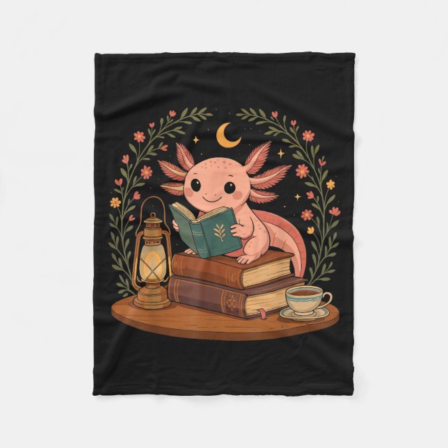 Cobertor De Velo Cute Axolotl Reading Books Cozy Bookworm  (Frente)