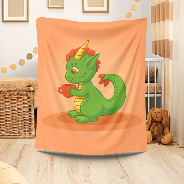Cobertor De Velo Cute Baby Dragon Holding Cup on Orange (Criador carregado)