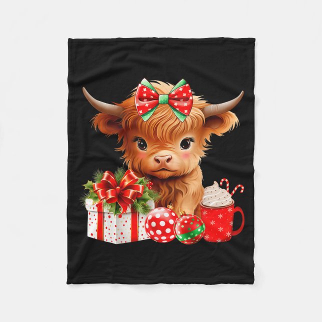 Cobertor De Velo Cute Baby Highland Cow Merry Christmas Farmer Cow  (Frente)