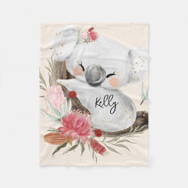 Cobertor De Velo Cute Baby Koala Dourado Speckle Nome Personalizado (Frente)