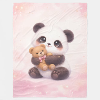 Cobertor De Velo Cute Baby Panda with Teddy Bear Fleece Blanket