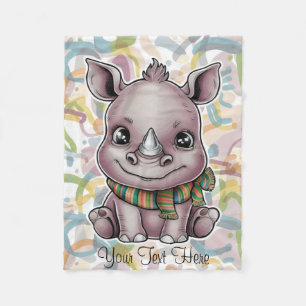 Cobertor De Velo Cute Baby Rhino Nome Personalize