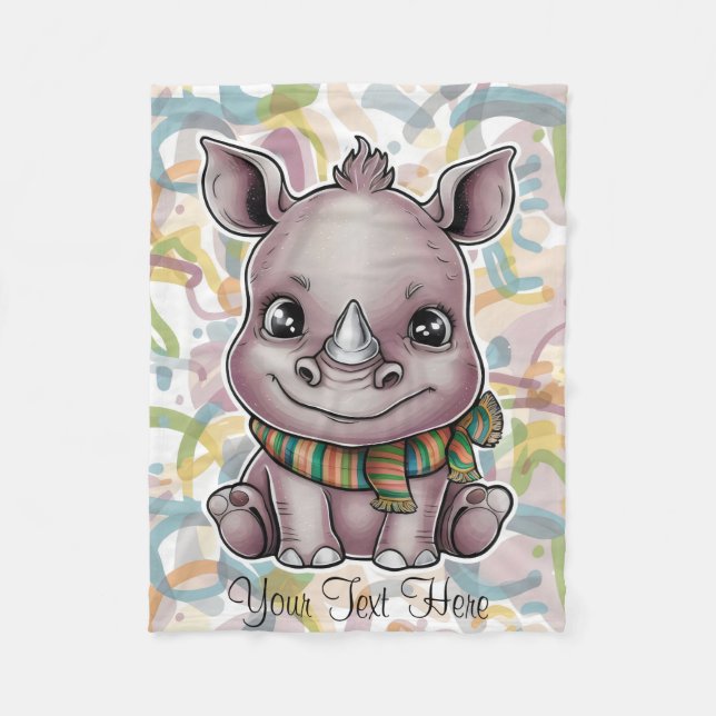 Cobertor De Velo Cute Baby Rhino Nome Personalize (Frente)