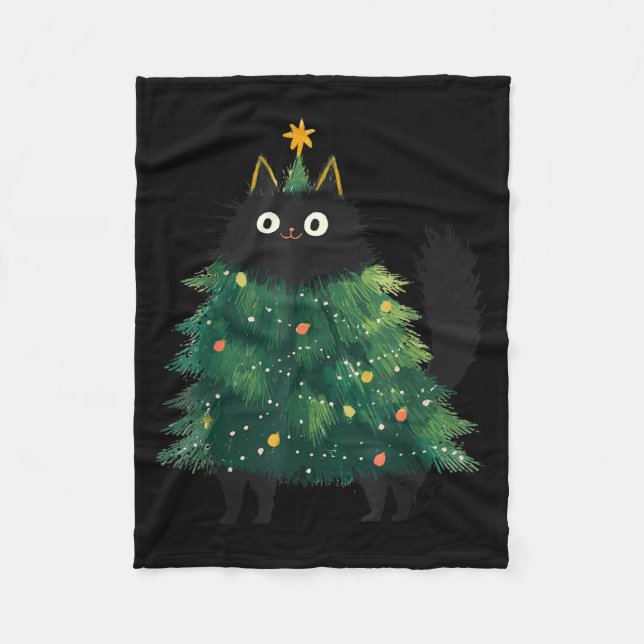 Cobertor De Velo Cute Black Cat Christmas Tree Funny Kitten Lover X (Frente)
