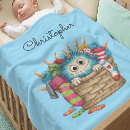 Cobertor De Velo Cute Blue Fluffy Sock Monster Kids Design