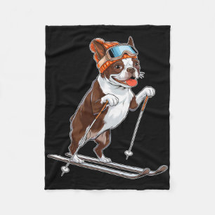Cobertor De Velo Cute Boston Terrier Esquia Com Chapéu de Inverno
