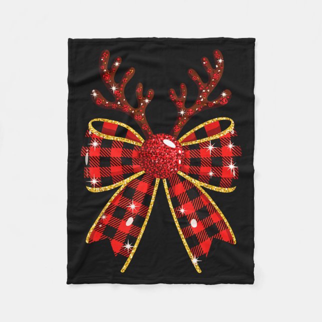Cobertor De Velo Cute Buffalo Plaid Coquette Bow Reindeer Christmas (Frente)