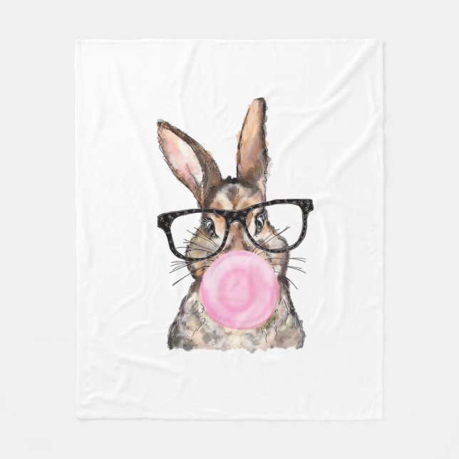 Cobertor De Velo Cute Bunny Glasses Bubblegum Easter Day Girls Kids (Frente)