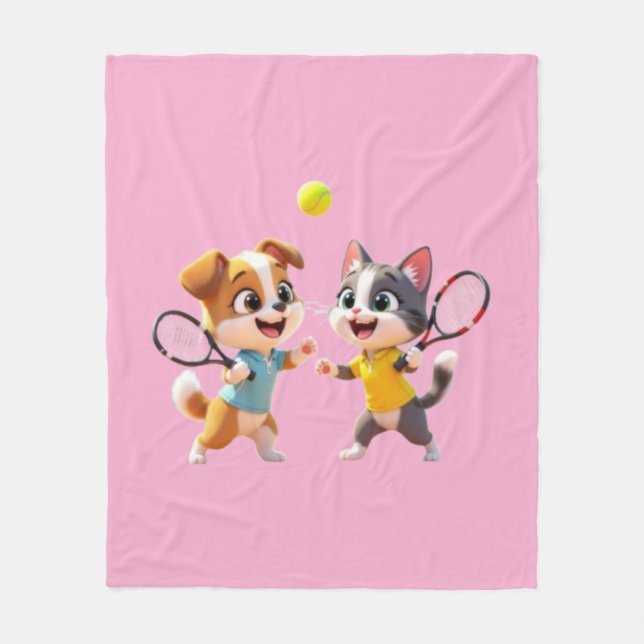 Cobertor De Velo Cute Cartoon Dog and Cat Playing Padel Tennis – Fu (Frente)