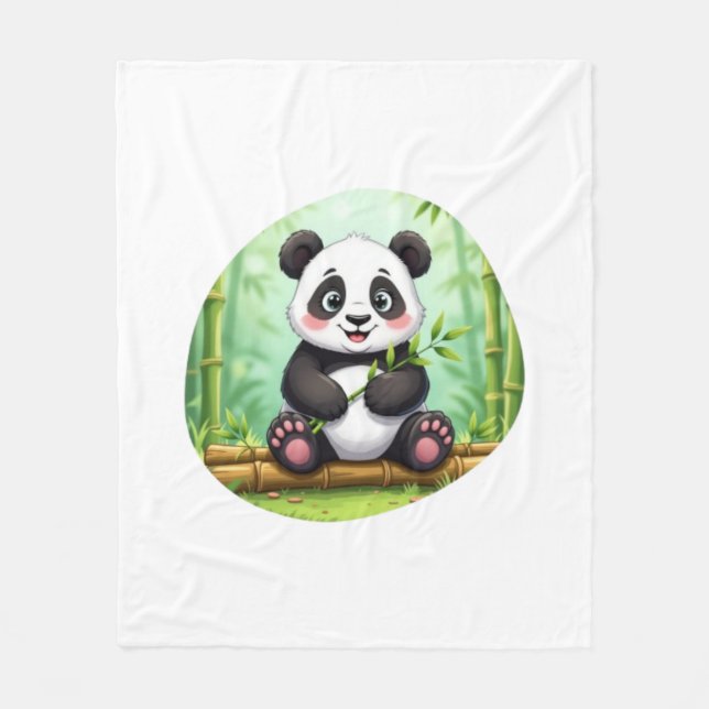 Cobertor De Velo Cute Cartoon Panda on Bamboo Patch (Frente)