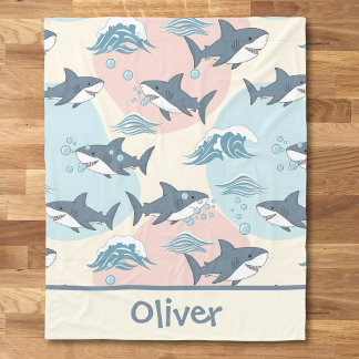 Cobertor De Velo Cute Cartoon Soft Nautical Shark Pattern