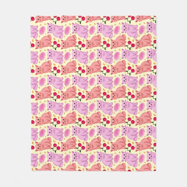 Cobertor De Velo Cute Cat Cherry Floral Pattern | Kawaii Kitty  (Frente)