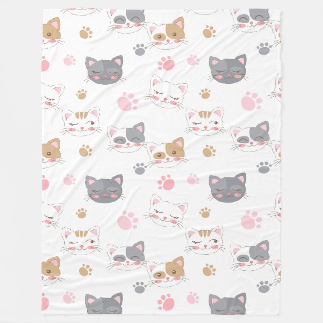 Cobertor De Velo Cute cat faces smiling cats pattern (Frente)