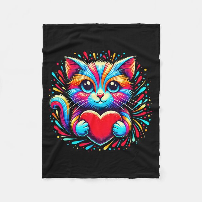 Cobertor De Velo Cute Cat Hugging Valentine Heart Kitty Love Cat Ki (Frente)