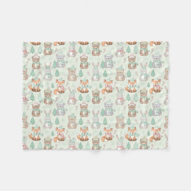 Cobertor De Velo Cute Christmas Animals Seamless Pattern (Frente (Horizontal))
