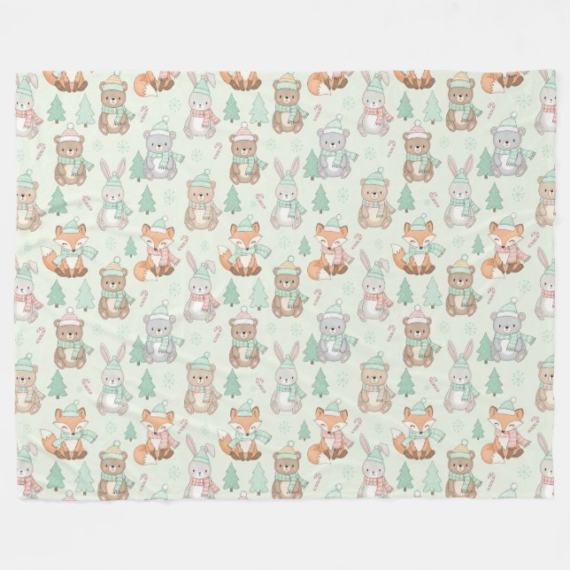 Cobertor De Velo Cute Christmas Animals Seamless Pattern (Frente (Horizontal))