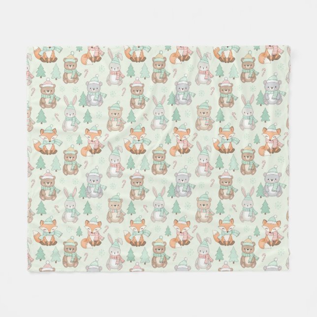 Cobertor De Velo Cute Christmas Animals Seamless Pattern (Frente (Horizontal))