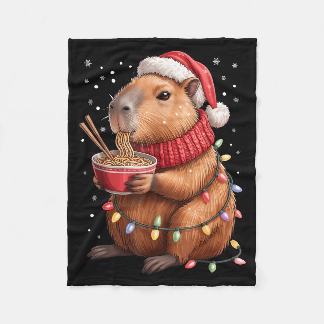 Cobertor De Velo Cute Christmas Capybara With Ramen Bowl Holiday Te (Frente)