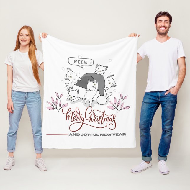 Cobertor De Velo Cute Christmas Cats “Meow” Holiday Design (In Situ)