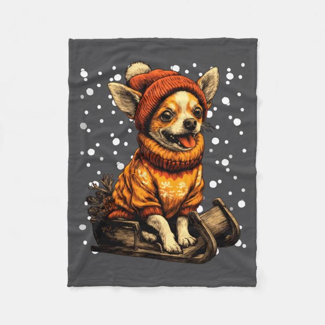 Cobertor De Velo Cute Christmas Chihuahua Sledding In Snow Funny Wi (Frente)