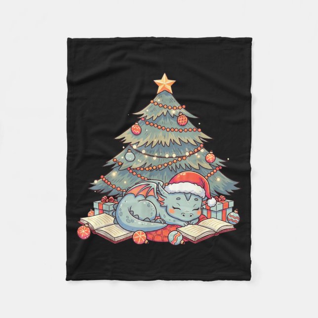 Cobertor De Velo Cute Christmas Dragon Sleeng Under Tree Books Love (Frente)