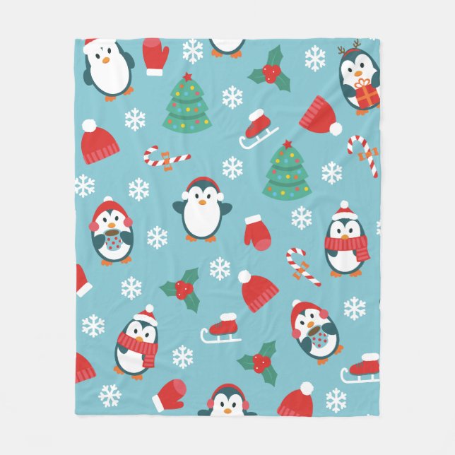 Cobertor De Velo Cute Christmas Penguins Pattern (Frente)