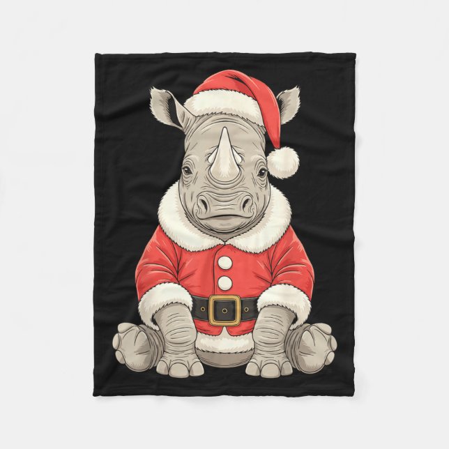 Cobertor De Velo Cute Christmas Rhino Santa Safari Animal  (Frente)