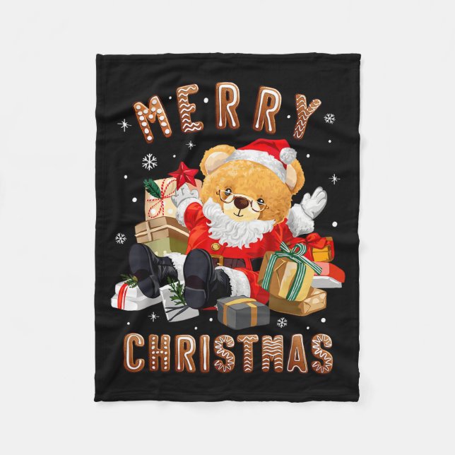 Cobertor De Velo Cute Christmas Teddy Bear Santa Claus  (Frente)