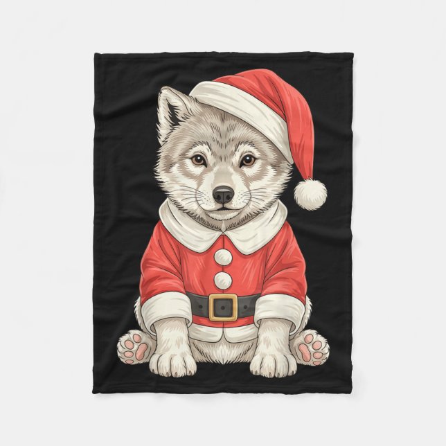 Cobertor De Velo Cute Christmas Wolf Santa  (Frente)
