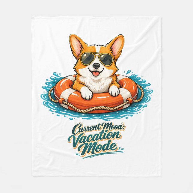 Cobertor De Velo Cute Corgi "Vacation Mode" Summer Design (Frente)