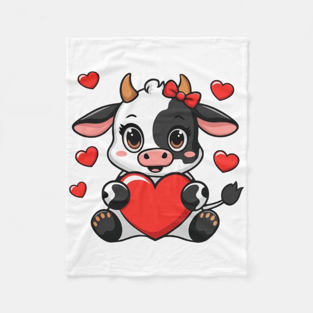 Cobertor De Velo Cute Cow Holding Heart Happy Valentine's Day Kids  (Frente)