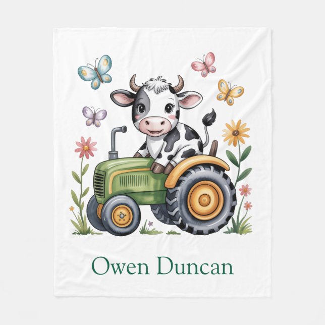 Cobertor De Velo Cute Cow on Tractor Boy Birthday Party Gift (Frente)