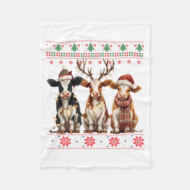 Cobertor De Velo Cute Cow Santa Christmas Lights Ugly Xmas Sweater  (Frente)