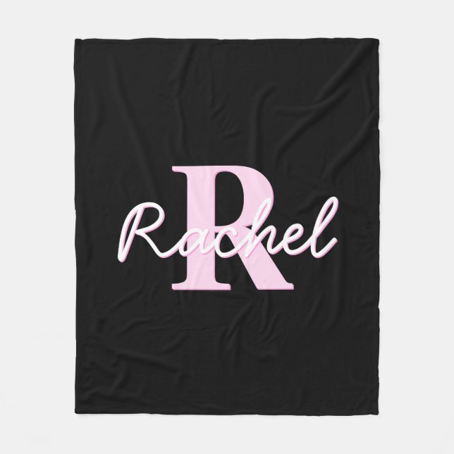 Cobertor De Velo Cute Customizable Monogram | Light Pink & Black (Frente)