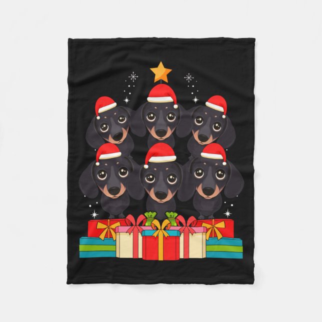 Cobertor De Velo Cute Dachshund Le Doxie Christmas Tree Xmas Hat Lo (Frente)