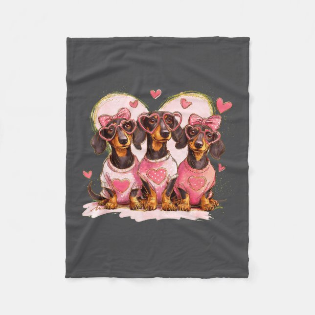 Cobertor De Velo Cute Dachshund Valentines Heart Dog Lover Men Wome (Frente)
