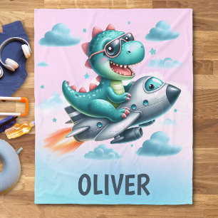 Cobertor De Velo Cute Dino Trex Piloto Voando Jato Aeronave