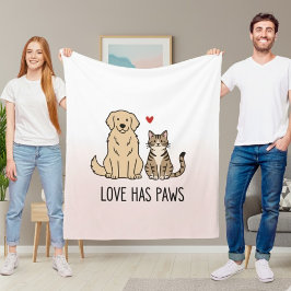 Cobertor De Velo Cute Dog and Cat "Love Has Paws" Personalized Flee