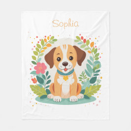 Cobertor De Velo Cute Floral Dog Puppy