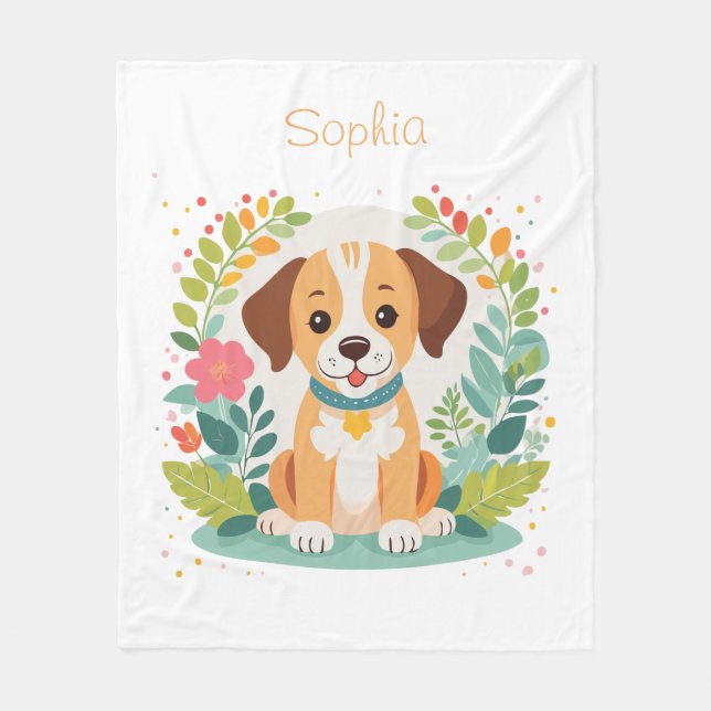 Cobertor De Velo Cute Floral Dog Puppy  (Frente)