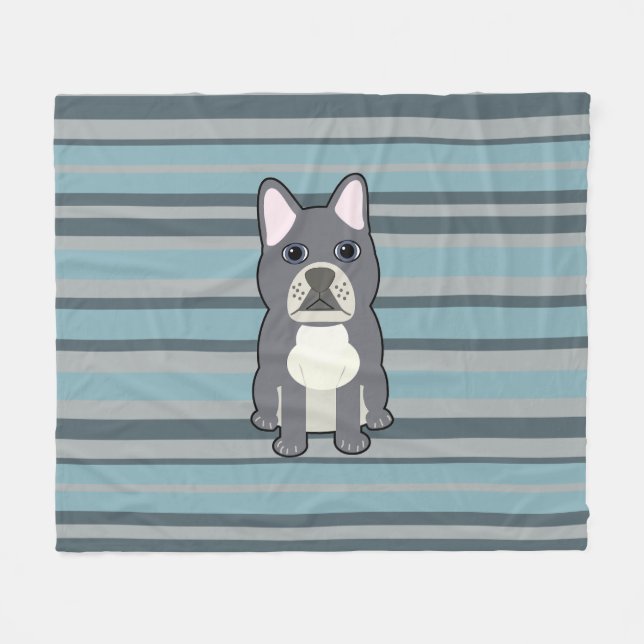 Cobertor De Velo Cute French Bulldog Blue Striped (Frente (Horizontal))
